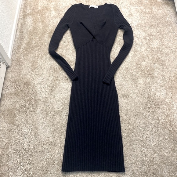 🔥🎄NWT RAMEY BROOK BODYCON BLACK RIBBED MIDI DRESS - Picture 3 of 9